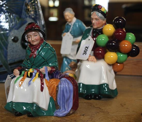 3 Royal Doulton figures, The Favourite, HN 2249, Silks and Ribbons, HN 2017 & The Old Balloon Seller, HN 1315